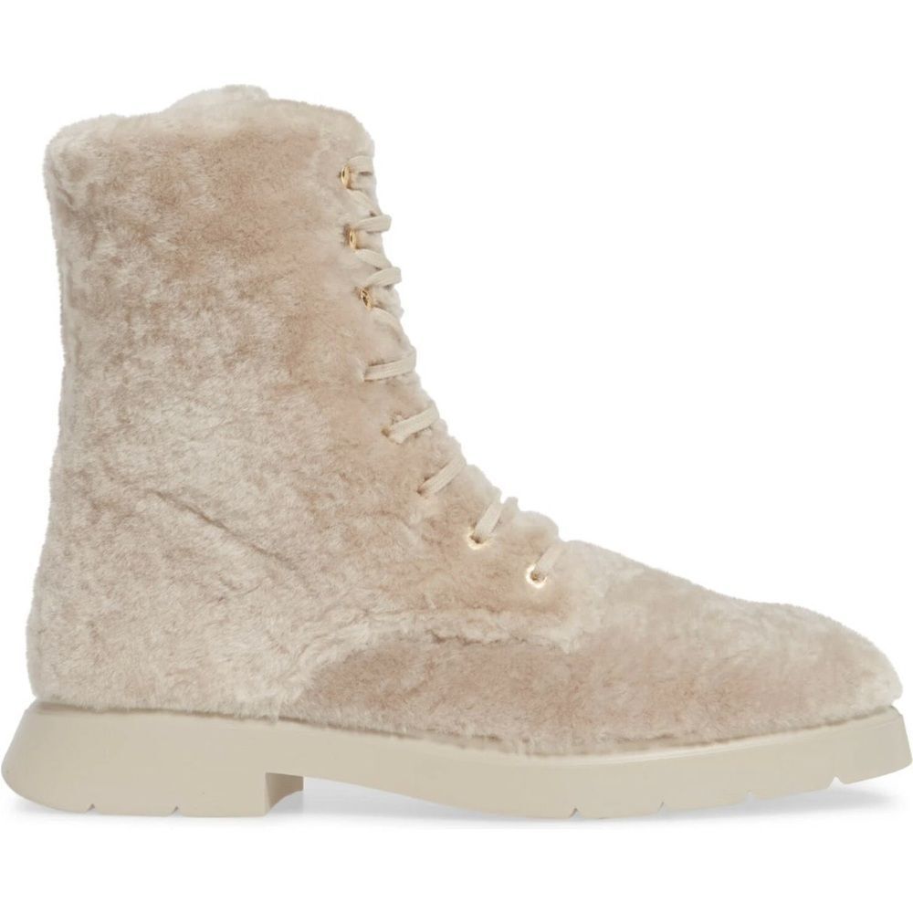 Stuart Weitzman McKenzee Genuine Shearling Combat Boot/Dust Bag NATURAL $695